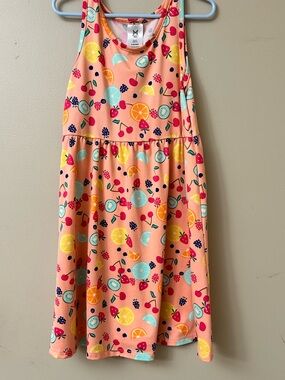 Girls Peach Fruit-Print Casual Tank Dress